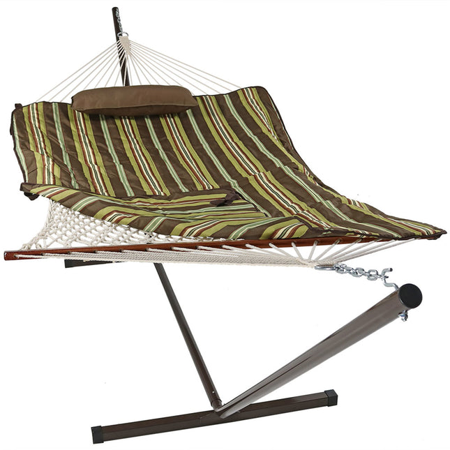 Sunnydaze Desert Stripe Cotton Rope Hammock with 12 Foot Steel Stand, Pad and Pillow, 275 Pound Capacity