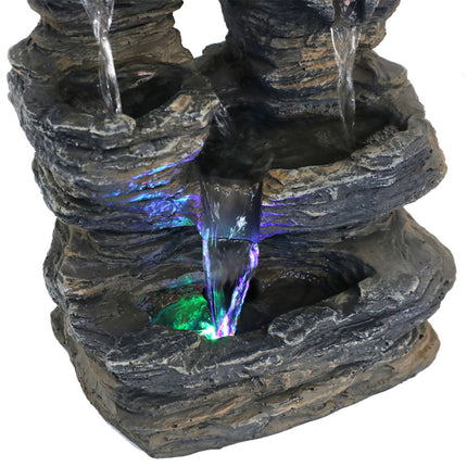 Sunnydaze Five Stream Rock Cavern Tabletop Fountain with Multi-Colored LED Lights