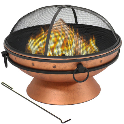 Sunnydaze Royal Cauldron Fire Pit, Copper Look, 30-Inch Firebowl with Handles and Spark Screen