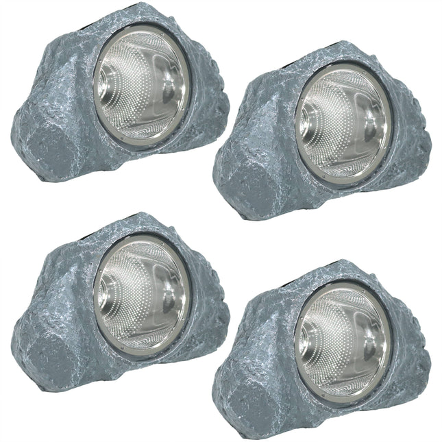 Sunnydaze Solar-Powered Outdoor Small Rock Garden Accent with White LED Light - Set of 4