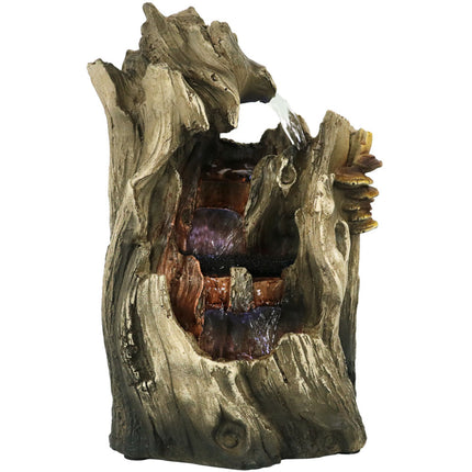 Sunnydaze Cascading Caves Waterfall Tabletop Fountain with LED Lights, 14 Inch Tall