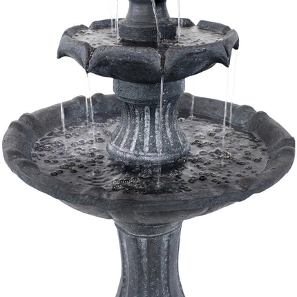 Sunnydaze 2-Tier Arcade Solar with Battery Backup Outdoor Water Fountain with LED Light, Black Finish, 45 Inch Tall