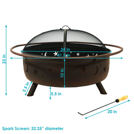 Sunnydaze 42 Inch Large Cosmic Outdoor Patio Fire Pit with Spark Screen