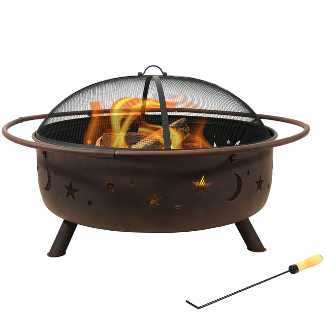 Sunnydaze 42 Inch Large Cosmic Outdoor Patio Fire Pit with Spark Screen