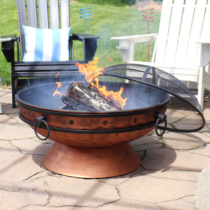 Sunnydaze Royal Cauldron Fire Pit, Copper Look, 30-Inch Firebowl with Handles and Spark Screen