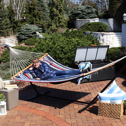 Sunnydaze 2 Person Quilted Fabric Hammock with Spreader Bars, Nautical Stripe