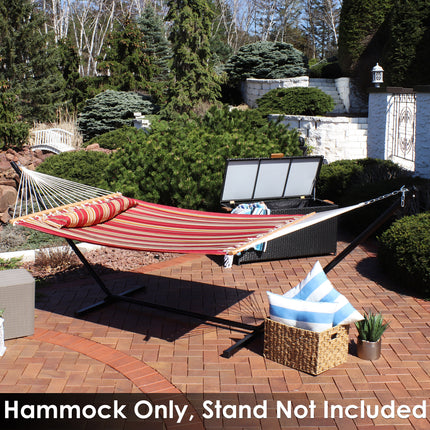 Sunnydaze 2 Person Quilted Fabric Hammock with Spreader Bars, Red Stripe
