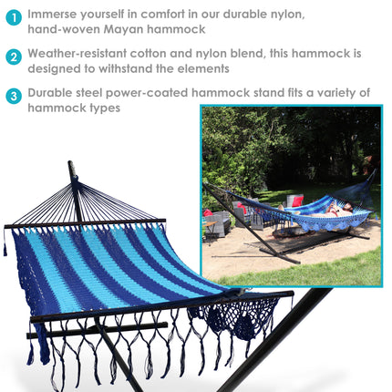 Sunnydaze DeLuxe American Style 2 Person Hammock with Spreader Bars and 15 Foot Hammock Stand, Multiple Colors Available