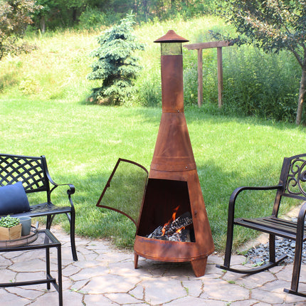 Sunnydaze Rustic Outdoor Wood-Burning Backyard Chiminea Fire Pit, 70-Inch