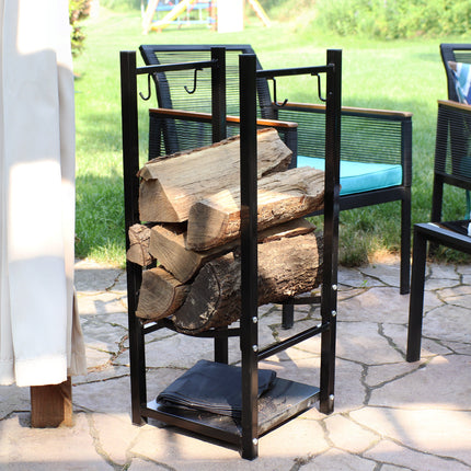 Sunnydaze Indoor/Outdoor Fireside Log Rack with Tool Holders
