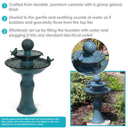 Sunnydaze Resting Birds Ceramic 2-Tiered Outdoor Water Fountain, 27-Inch