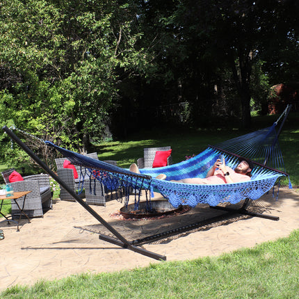 Sunnydaze DeLuxe American Style 2 Person Hammock with Spreader Bars and 15 Foot Hammock Stand, Multiple Colors Available