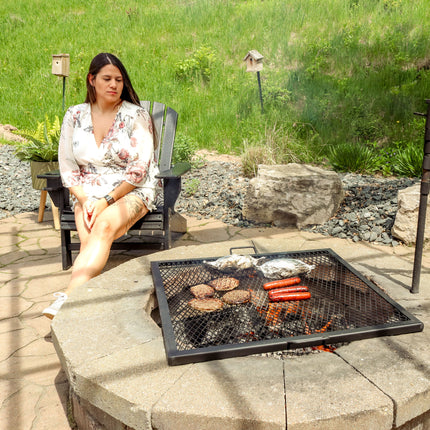 Sunnydaze X-Marks Square Fire Pit Cooking Grill