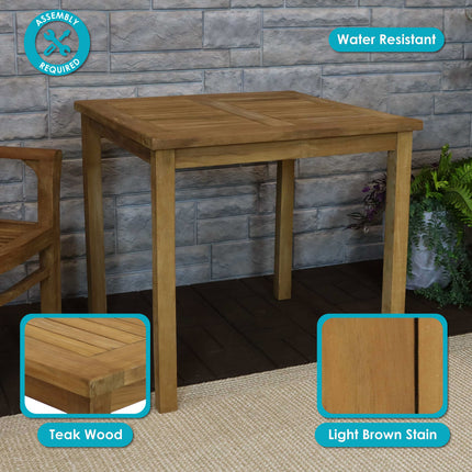 Sunnydaze  Solid Teak Outdoor Dining Table - Light Brown Wood Stain Finish - Square - 32 Inches Long