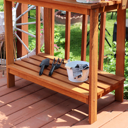 Sunnydaze Meranti Wood Outdoor Potting Bench with Teak Oil Finish, 42-Inch