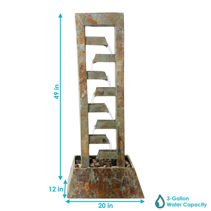 Sunnydaze Stacked Slate Freestanding Garden Water Fountain, 49 Inch Tall