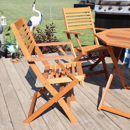 Sunnydaze Meranti Wood with Teak Oil Finish Outdoor Folding Patio Armchairs, Set of 2