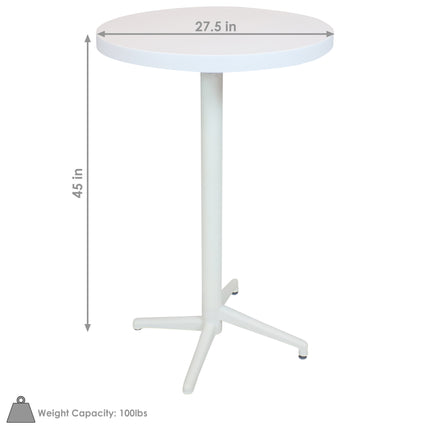 Sunnydaze All-Weather Round Plastic Patio Bar Table - Commercial Grade - Foldable Design - White - 28-Inch