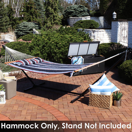 Sunnydaze 2 Person Quilted Fabric Hammock with Spreader Bars, Nautical Stripe