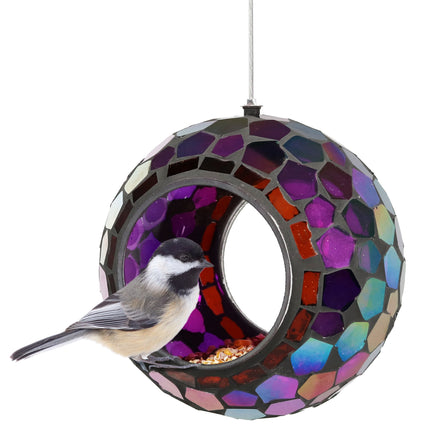 Sunnydaze Round Mosaic Glass Hanging Bird Feeder, 6-Inch