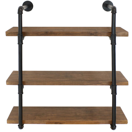 Sunnydaze 3-Tier Wall-Mount Book Shelf - Industrial Pipe Style Frame with Veneer Floating Shelves