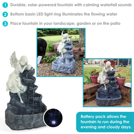 Sunnydaze Angel Falls Solar with Battery Backup Waterfall Fountain with LED Light, 29-Inch