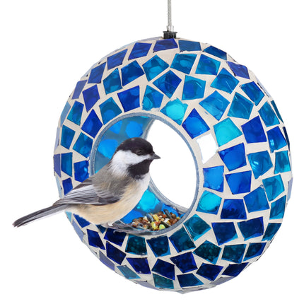 Sunnydaze Mosaic Fly-Through Hanging Outdoor Bird Feeder, 6-Inch, Multiple Colors Available