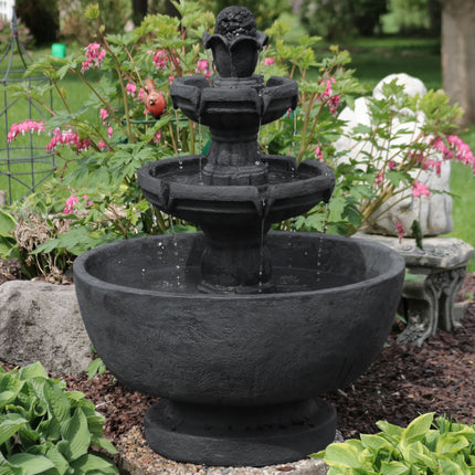 Sunnydaze Budding Fruition 3-Tier Outdoor Water Fountain, 34-Inch Tall