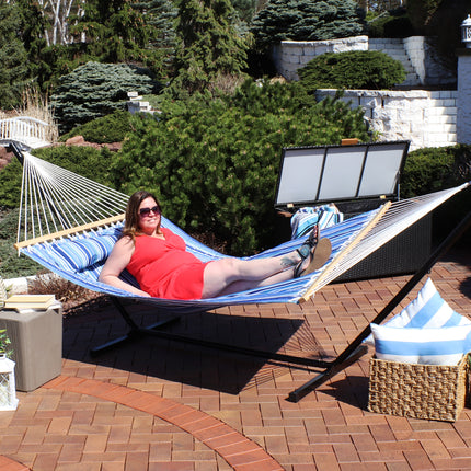 Sunnydaze 2 Person Quilted Fabric Hammock with Spreader Bars, Catalina Beach