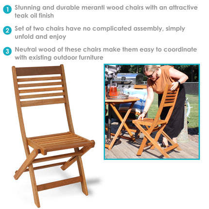 Sunnydaze Meranti Wood with Teak Oil Finish Outdoor Folding Patio Chairs, Set of 2