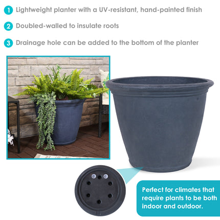 Sunnydaze Anjelica Indoor and Outdoor Resin Planter with Slate Finish, 24-Inch Diameter
