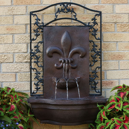 Sunnydaze French Lily Outdoor Wall Water Fountain, with Electric Submersible Pump, 33 Inch Tall