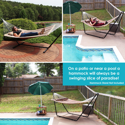Sunnydaze 2 Person Quilted Fabric Hammock with Spreader Bars and Detachable Pillow, Sandy Beach