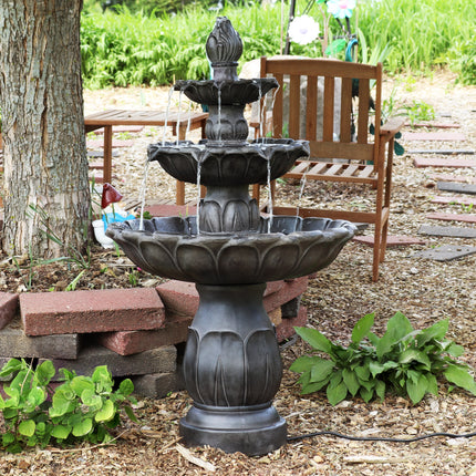 Sunnydaze Classic Tulip 3 Tiered Outdoor Water Fountain, Dark Brown, 46 Inch Tall