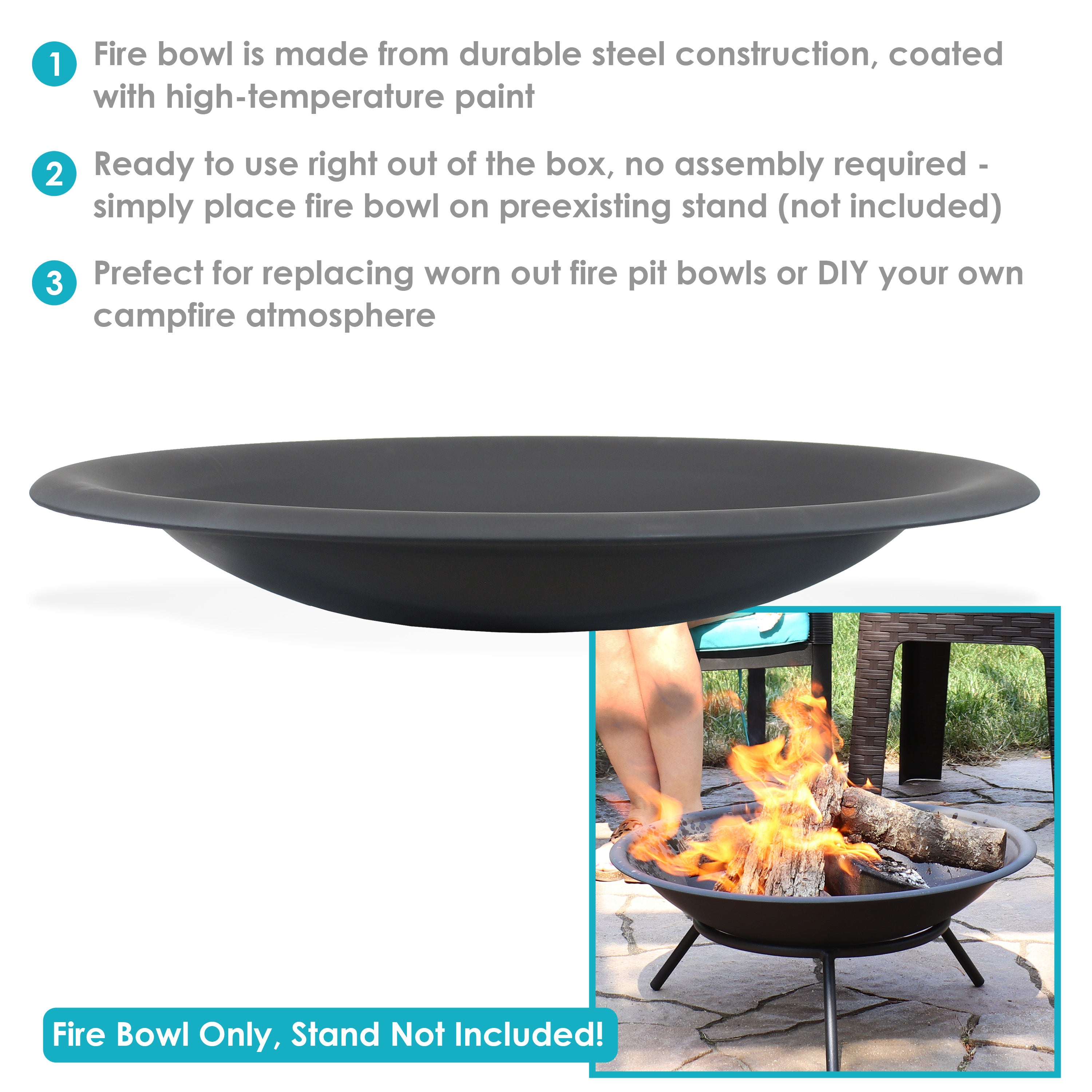 Sunnydaze Outdoor Replacement Fire Bowl for DIY or Existing Fire Pits ...