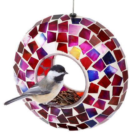 Sunnydaze Mosaic Fly-Through Hanging Outdoor Bird Feeder, 6-Inch, Multiple Colors Available