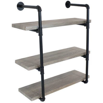 Sunnydaze 3-Tier Wall-Mount Book Shelf - Industrial Pipe Style Frame with Veneer Floating Shelves