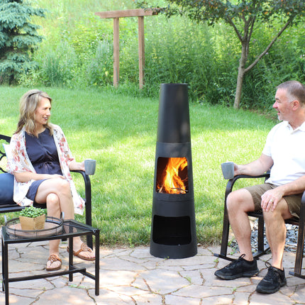 Sunnydaze Steel Outdoor Wood Burning Chiminea Fire Pit with Built-In Log Storage, 49 Inch
