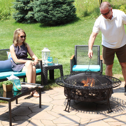 Diamond Weave Large Patio Fire Pit with Spark Screen, 40 Inch Diameter, by Sunnydaze Decor
