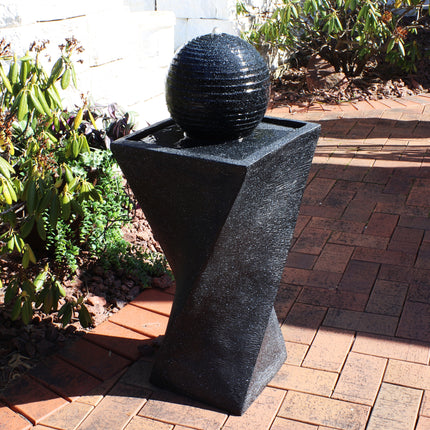 Sunnydaze Black Ball Solar Fountain with Battery Backup and LED Light, 32 Inch