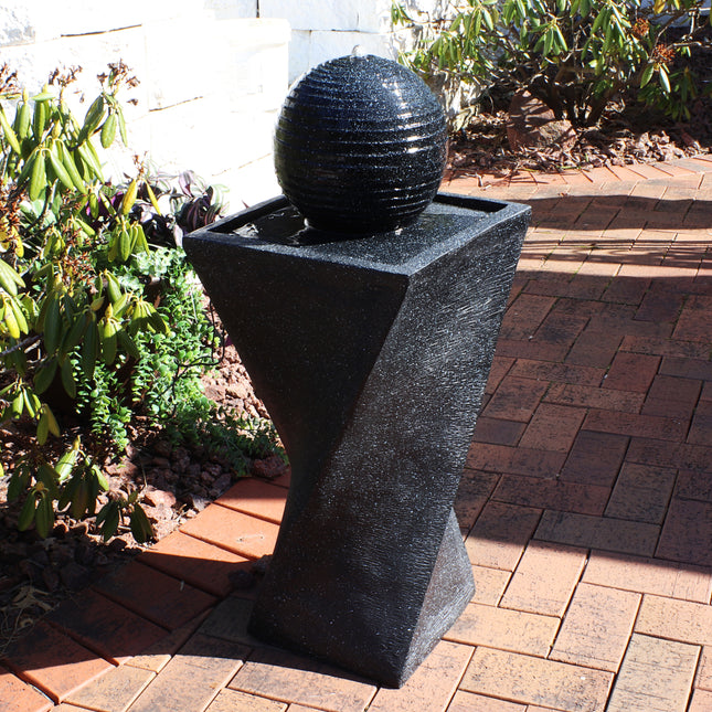 Sunnydaze Black Ball Solar Fountain with Battery Backup and LED Light, 32 Inch