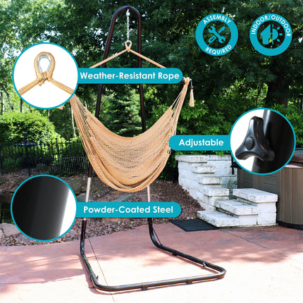 Sunnydaze Caribbean Extra Large Hammock Chair with Adjustable Stand, Soft-Spun Polyester, 40 Inch Wide Seat