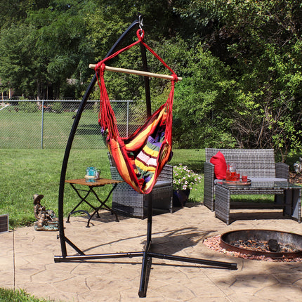 Sunnydaze Hanging Hammock Chair Swing and X-Stand Set, Outdoor Use, Max Weight: 250 pounds