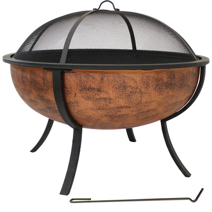Sunnydaze Large Copper Finished Outdoor Fire Pit Bowl, Wood Burning Patio Firebowl with Spark Screen, 32-Inch