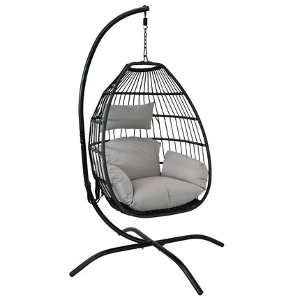 Sunnydaze Delaney Steel Hanging Egg Chair with Cushions and Steel Stand, 81-Inch
