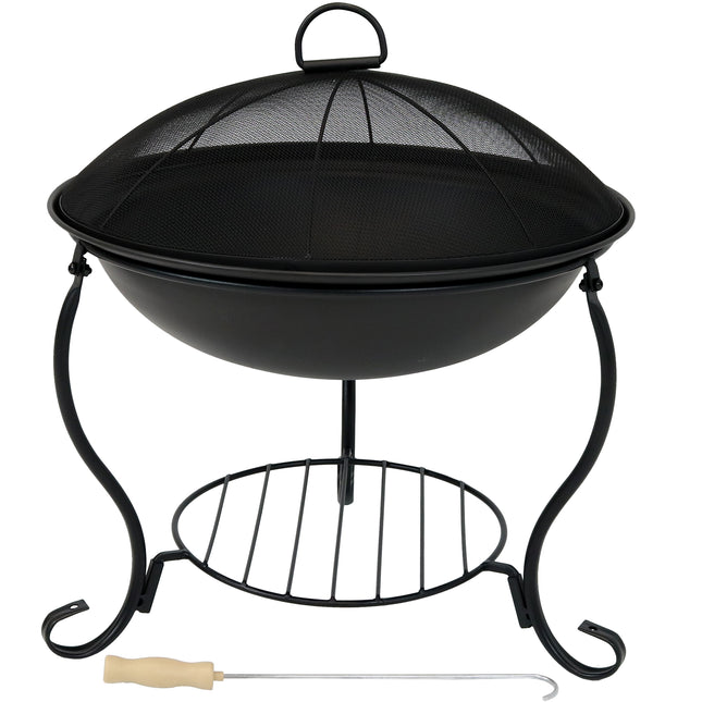 Sunnydaze Elegant Steel Fire Pit Bowl - Black Outdoor Wood-Burning Patio Fireplace and Stand with Spark Screen Guard