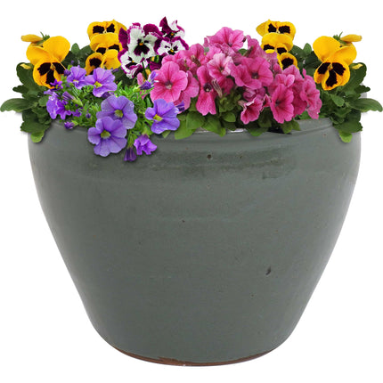 Sunnydaze Chalet Ceramic Flower Pot Planter with Drainage Holes - High-Fired Glazed UV and Frost-Resistant Finish - Outdoor/Indoor Use -15-Inch