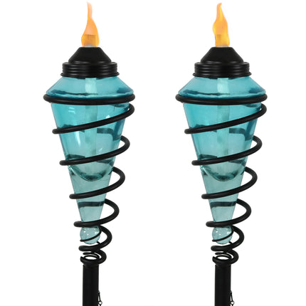 Sunnydaze Adjustable Height Metal Swirl with Glass Outdoor Lawn Patio Torch, Set of 2