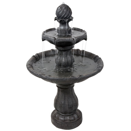 Sunnydaze 2-Tier Solar Outdoor Water Fountain with Battery Backup, Black Finish, 35 Inch Tall