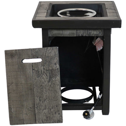 Sunnydaze Square Outdoor Propane Gas Fire Pit Table with Weathered Wood Look, 25 Inches Tall